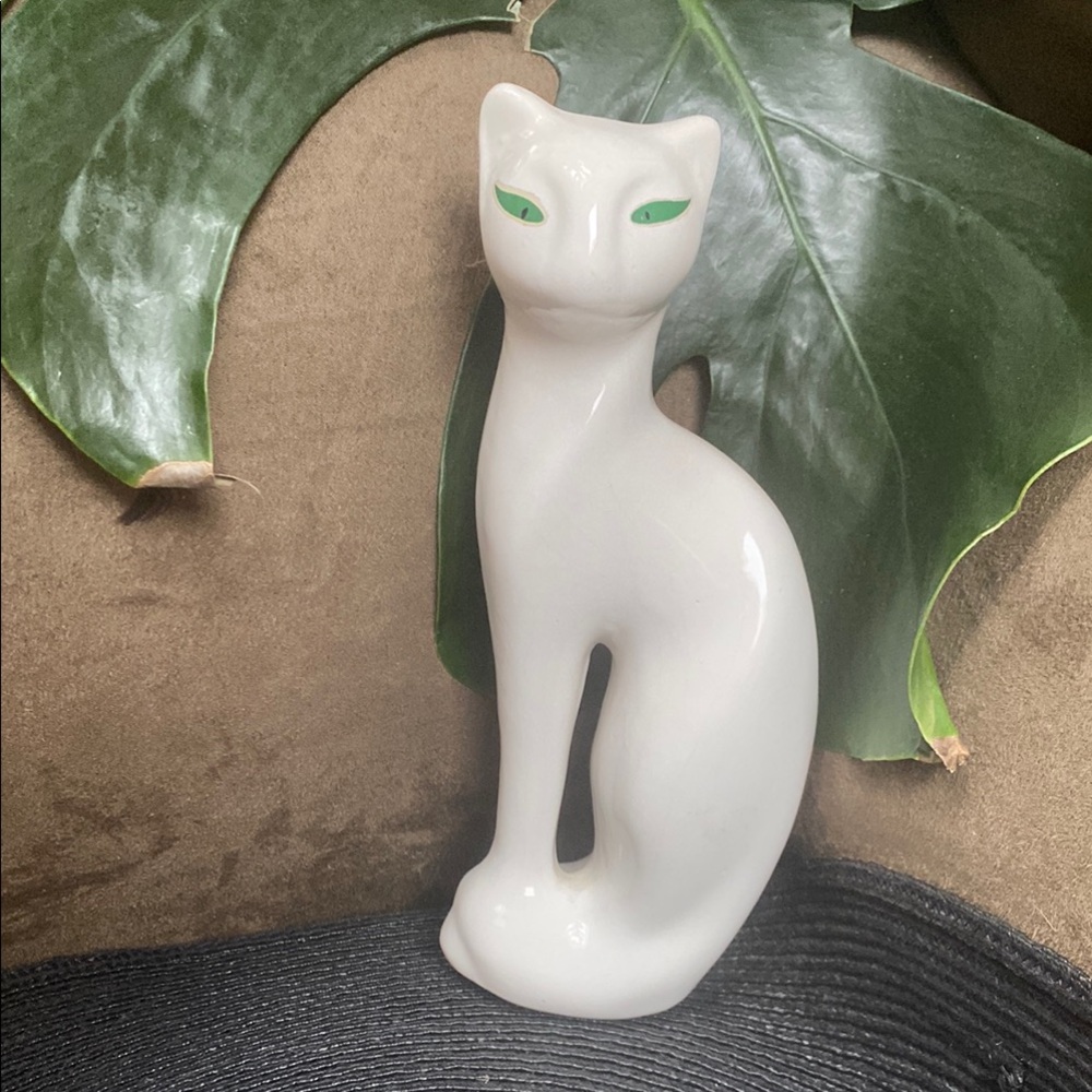Elegant White Ceramic Cat Figurine
